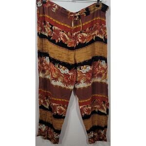 Cotton Zone Brown Black Floral Print Pants Large Lightweight Drawstring Waist